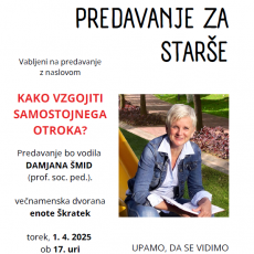 VRTEC POSTOJNA ORGANIZIRA PREDAVANJE ZA STARŠE