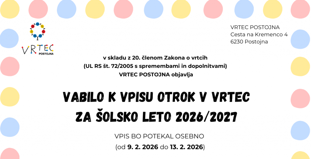 VABILO K VPISU ZA ŠOLSKO LETO 2026/27