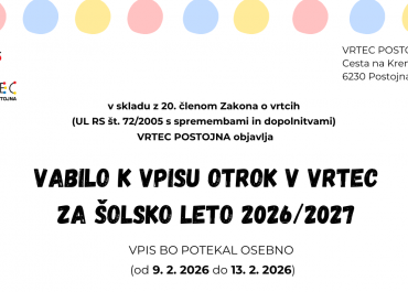 VABILO K VPISU ZA ŠOLSKO LETO 2026/27